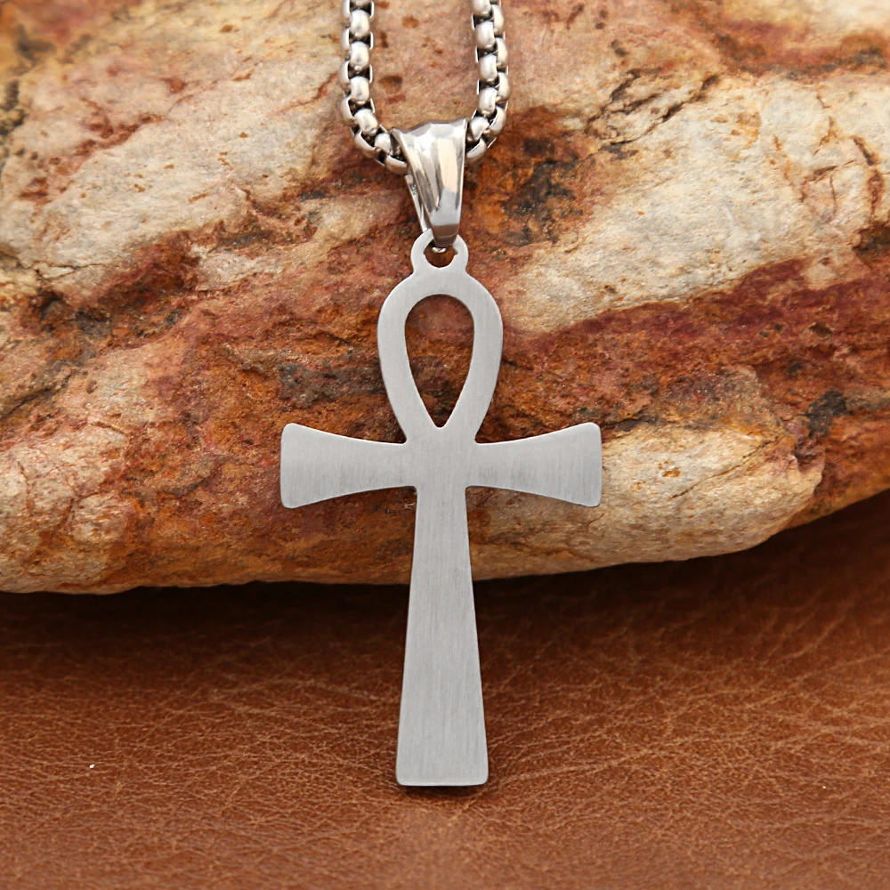 Fashion Vintage High Polish Stainless Steel Ankh Cross Pendant Necklaces for Men Women Classic Simple Jewelry Gift Accessories