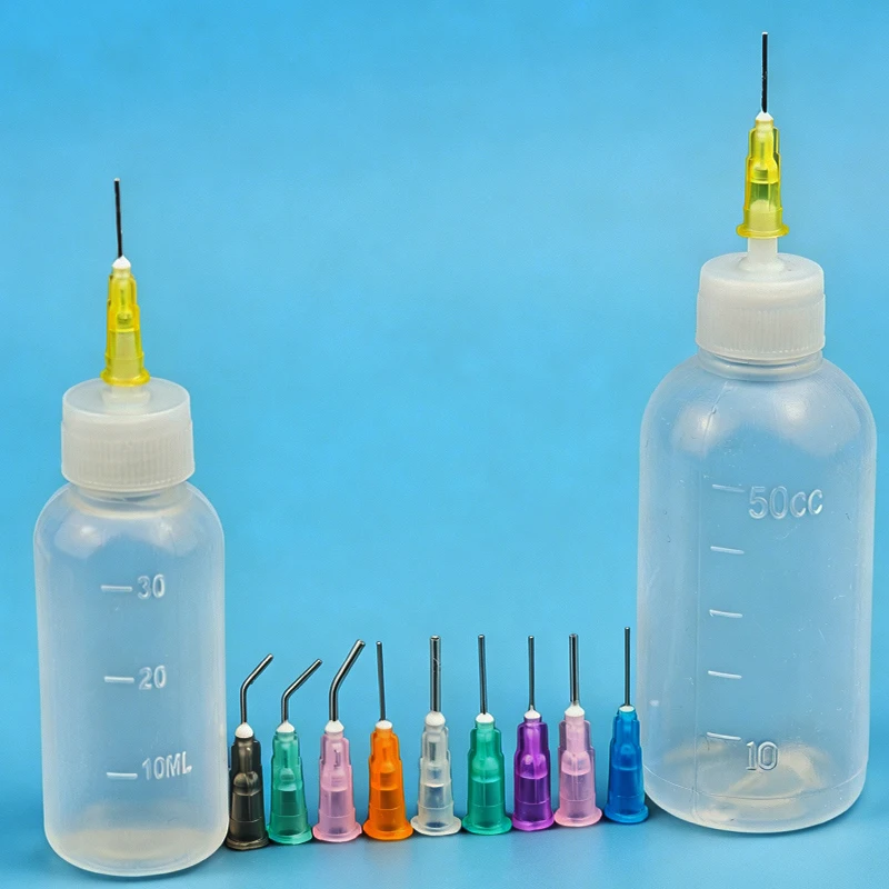 

With 10 Needles Transparent Glue Bottle Polyethylene Needle Dispenser Dispensing Bottle for Rosin Solder Flux Paste 30ml/50ml