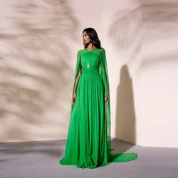 High End Chiffon Women Prom Gowns Green Hollow-out Party Gowns Special Occasion Wear Custom Female Dress Cloak Sleeves