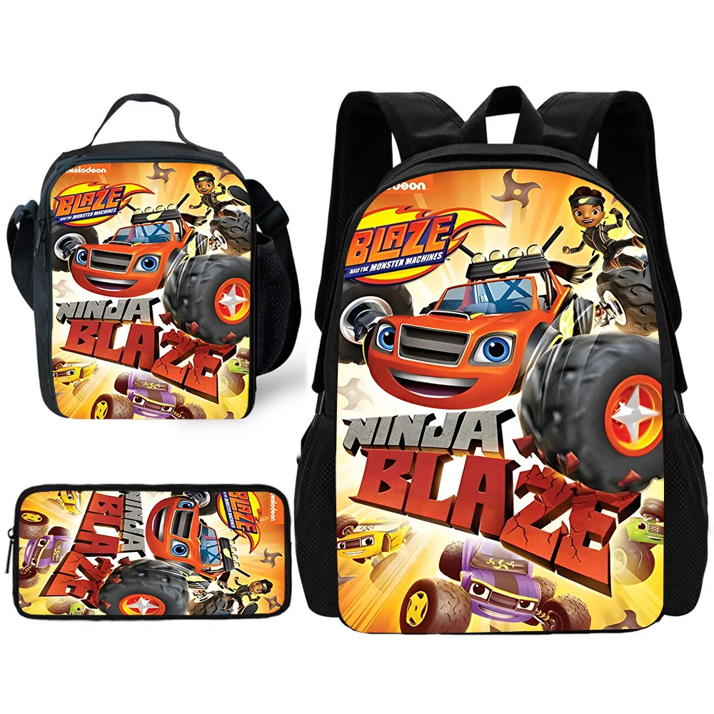 Child School Cool Blaze and the Monster Machines Backpack with Lunch Bags ,Pencil Bags ,School Bags for Boys Girls Best Gift