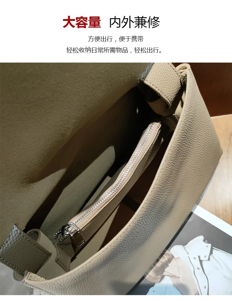 Luxury Women Tote 2024 Genuine Leather Messenger Bag Simple Large Capacity Casual Shoulder Bag Cowhide Wide Band Crossbody Bag