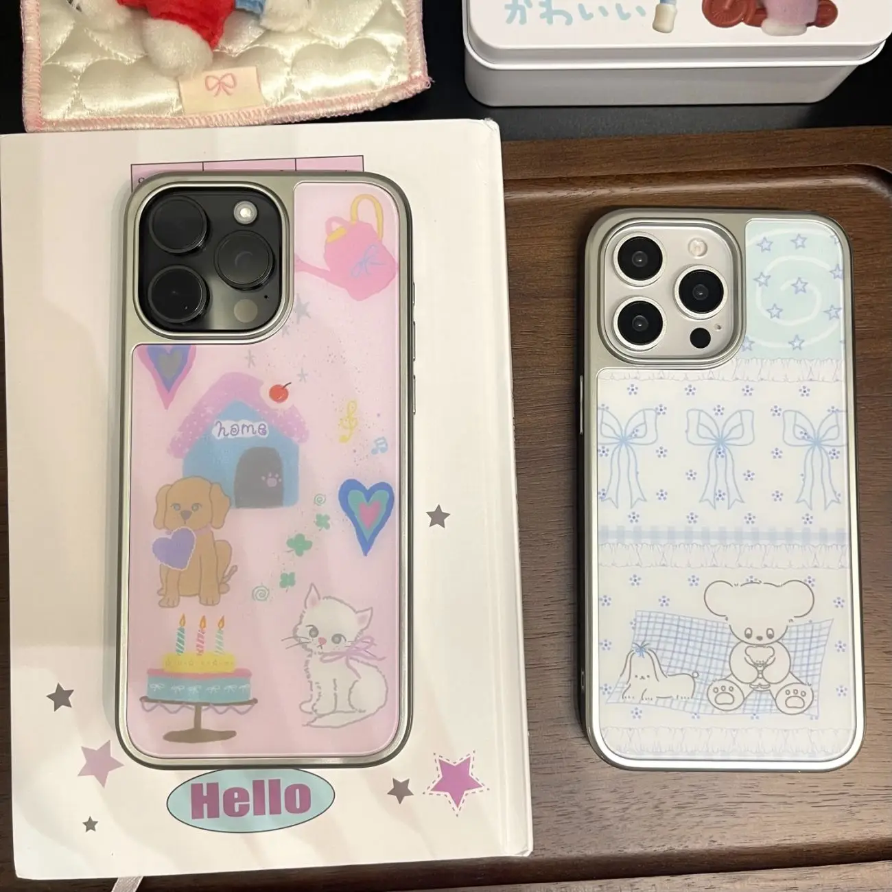 

Korean style floral teddy bear, four leaf clover kitte Phone Case For iPhone 16 E Pro Max 15 14 13 12 11 Xr XsMax 7 8 PLUS Cover