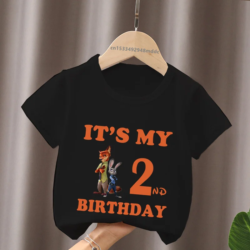 It's My 1 2 3 4 5 6 7 8 9 Years Birthday Boys Girls T shirt Zootopia Nick Wilde Judy Hopps Cartoon Kids Clothes Baby T-Shirts