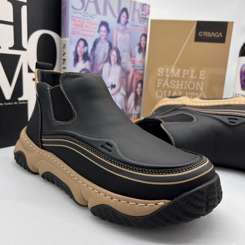 

Winter Men Ankle Boots Fashion Casual Leather Boots Non Slip Sneakers for Men Plush Warm Cotton Boots High Top Loafers Botas2025