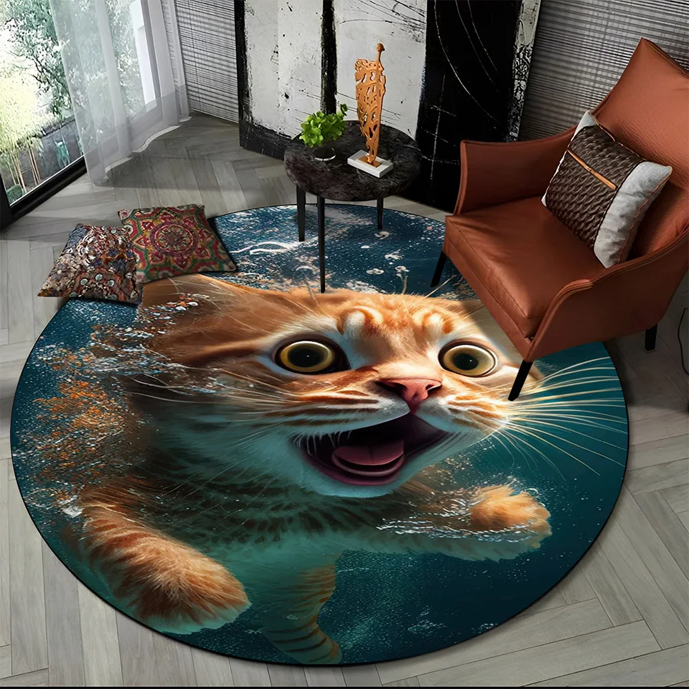 Cute Calico Cat,Persian Cat,Ragdoll Cartoon Round Carpet Rug for Living Room Bedroom Kids Decor,Pet Area Rug Non-slip Floor Mat