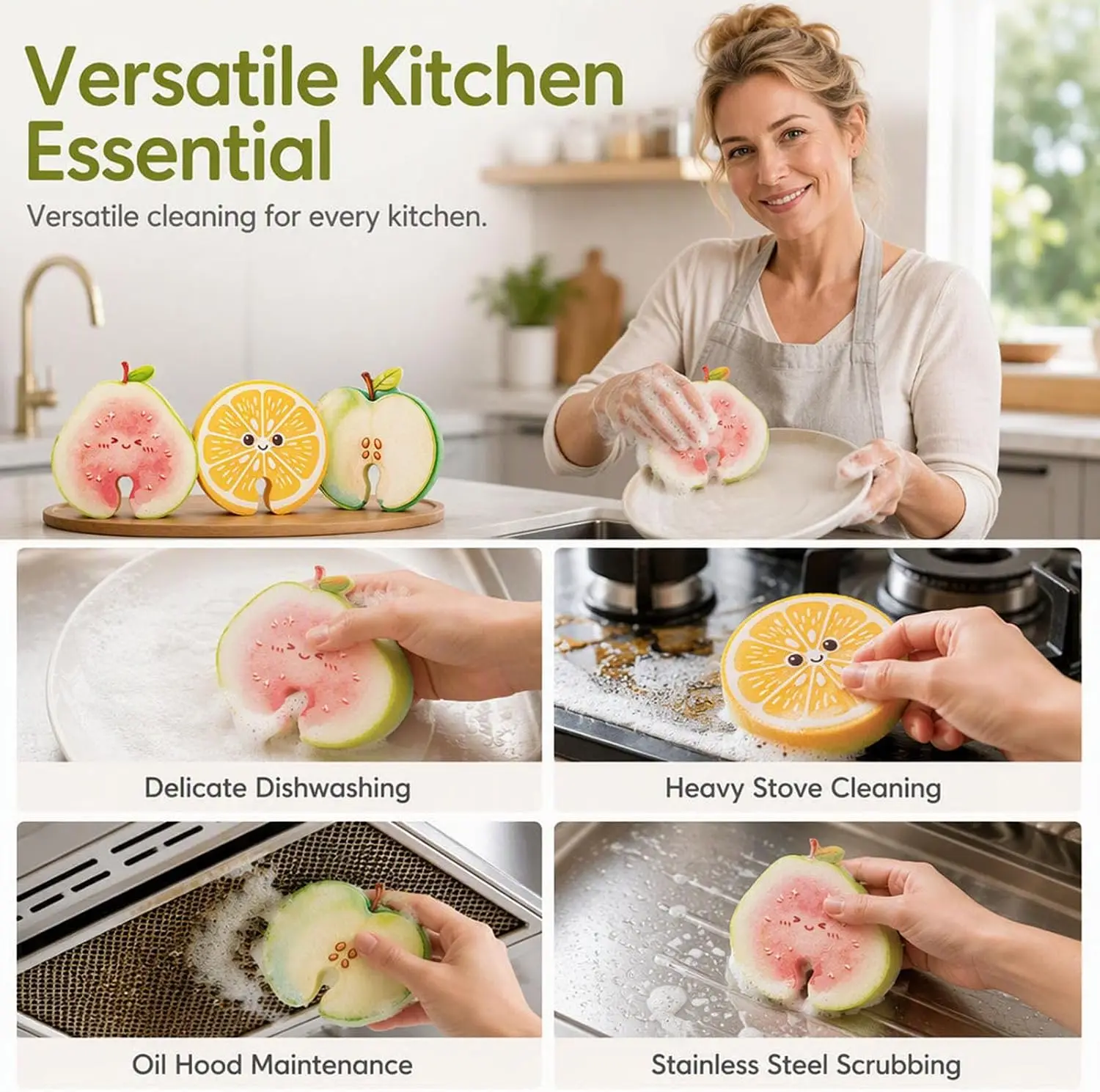 Tableware Cleaning Sponge Cute Wood Pulp Cleaning Sponge Quick Drying Sponge Non-Stick Oil For Faucet Drying Dishwashing Pot