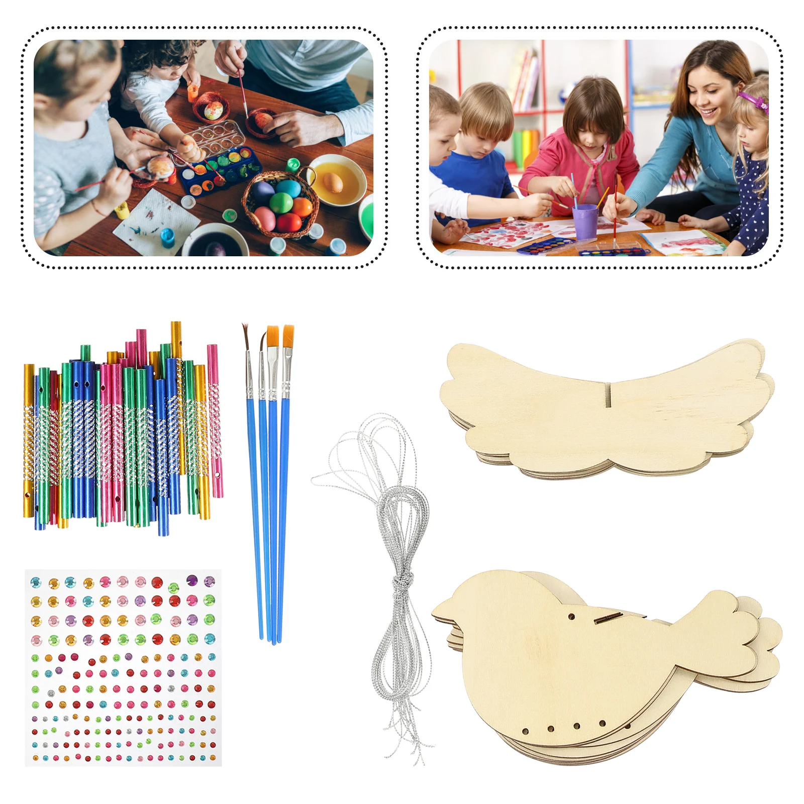 

1Set Graffiti Art Craft Wind Chime DIY Wooden Bird Wind Bell Unfinished Wood Birds Cutout for Home Garden Outdoor Decoration