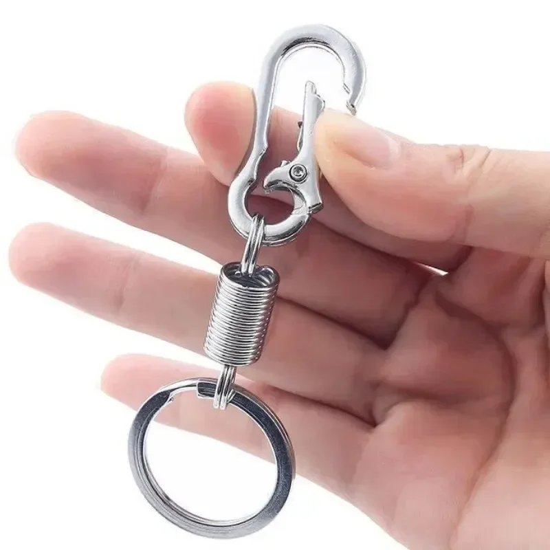 Federbelastete Metall-Schlüsselanhänger, einziehbar, robuste Kürbisschnalle, Anti-Verlust-Schlüsselring, Karabinerhaken, Kletterhaken, Gürtelclip