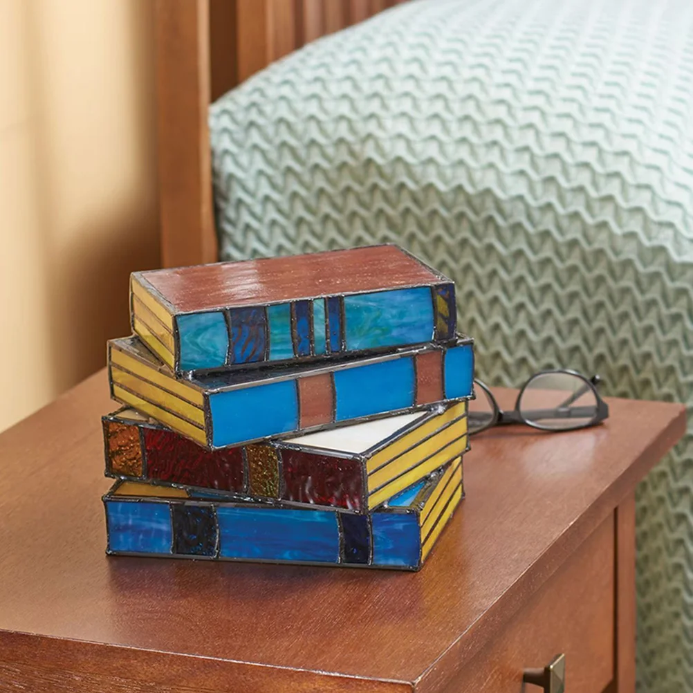 

Retro Stacked Books Table Lamp PVC Plastic Bedroom Bedside Desk Light for Nightstand Decorative Home Living Room