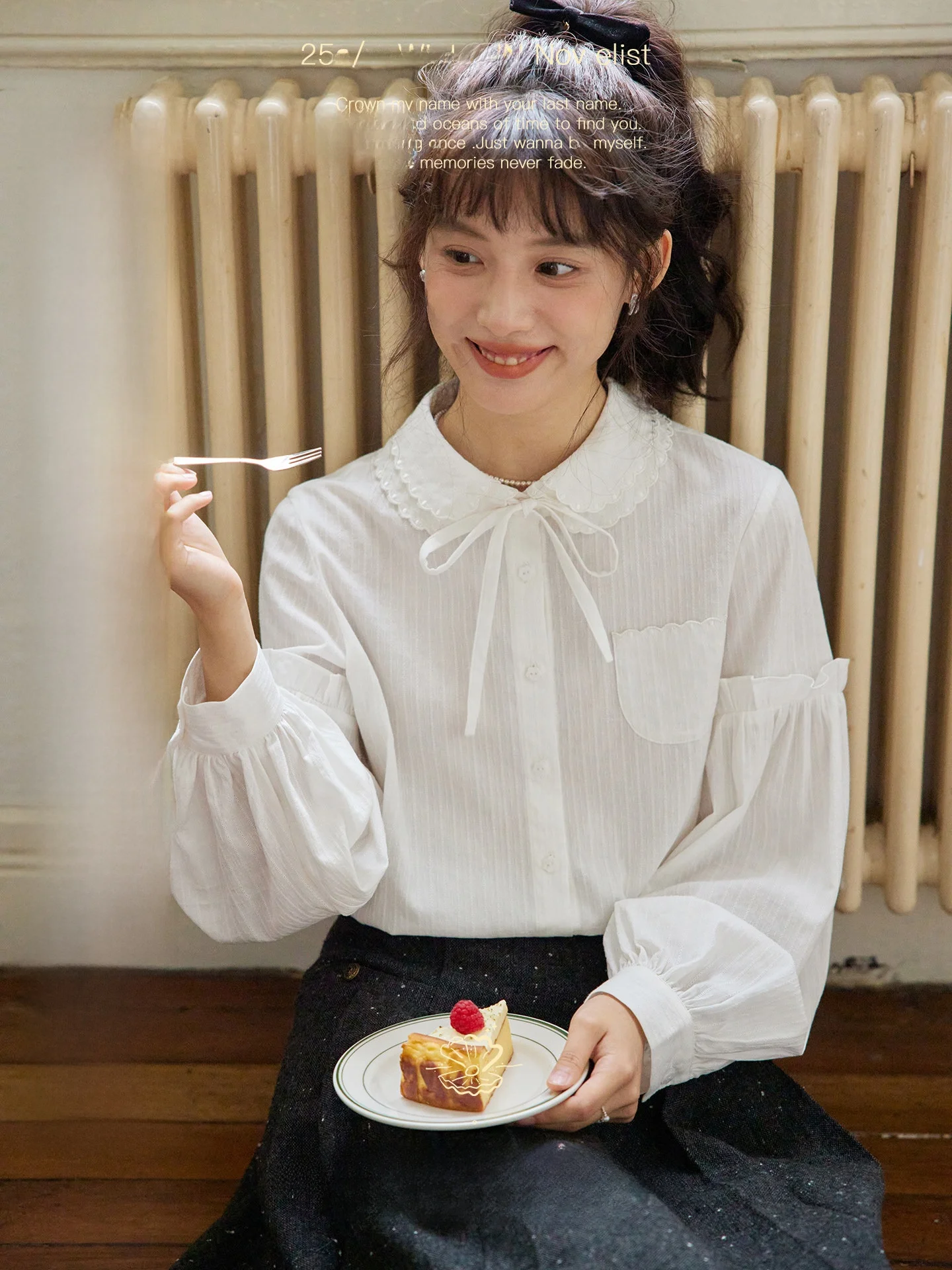 

Новая женская хлопковая дышащая рубашка свободного кроя с длинным рукавом, воротником «Питер Пэн» и деревянными пуговицами, белая