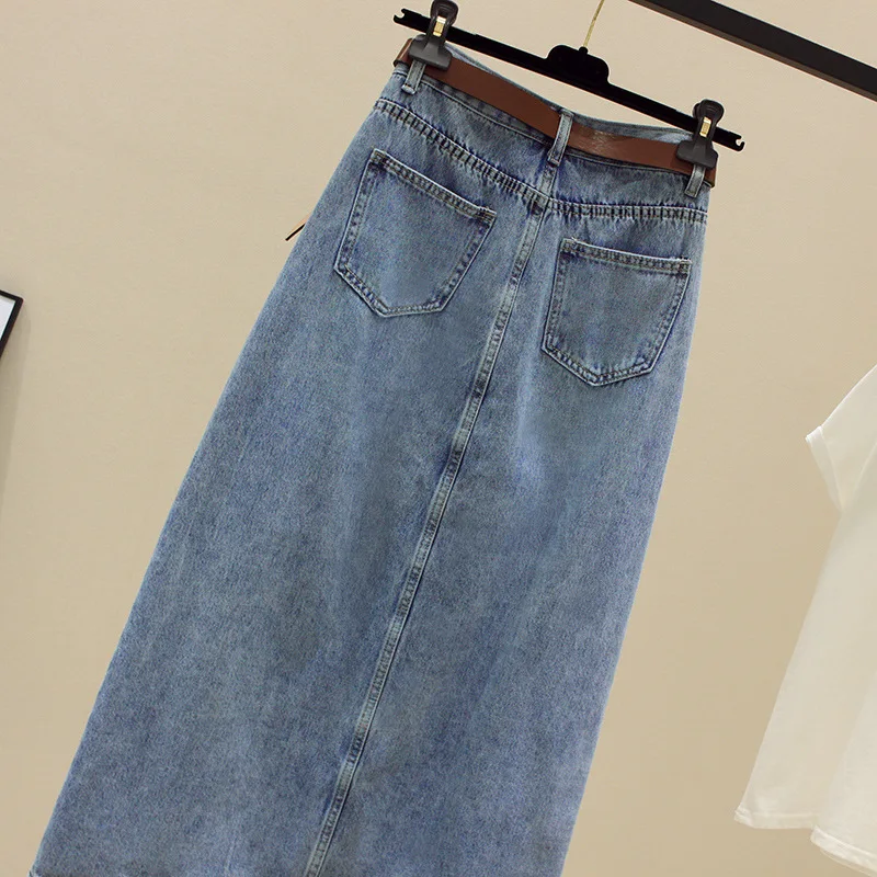 Denim rok met hoge taille en split voor dames - Sexy bodycon midi-jeansrok voor de zomer, slanke pasvorm, rekbaar comfort