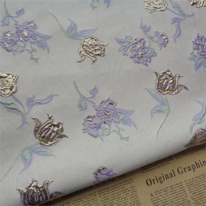 Magnolia flower gold thread embossed jacquard fabric clothing dress woven women's throw pillow shoe material