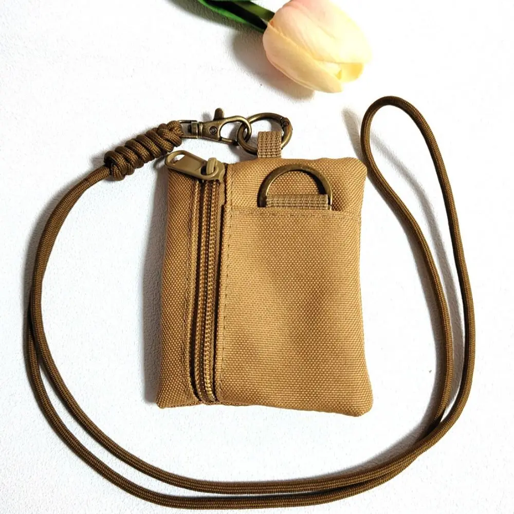 

Durable Square Hanging Neck Coin Purse Casual Nylon Oxford Cloth Mini Wallet with Lanyard Zipper Small Card Holder Storage Bag
