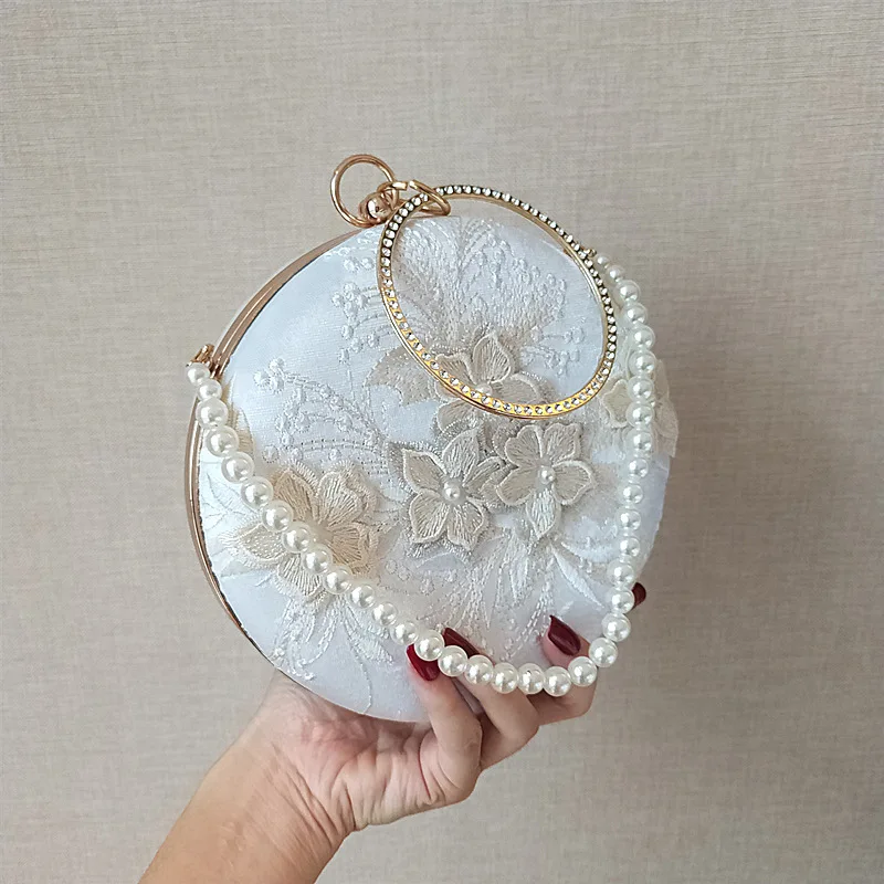 

Luxury Satin Floral Bride Party Evening Clutch Bag Women Pearl Wedding Purses and Handbags Small Shoulder Chain Bag Designer Bag