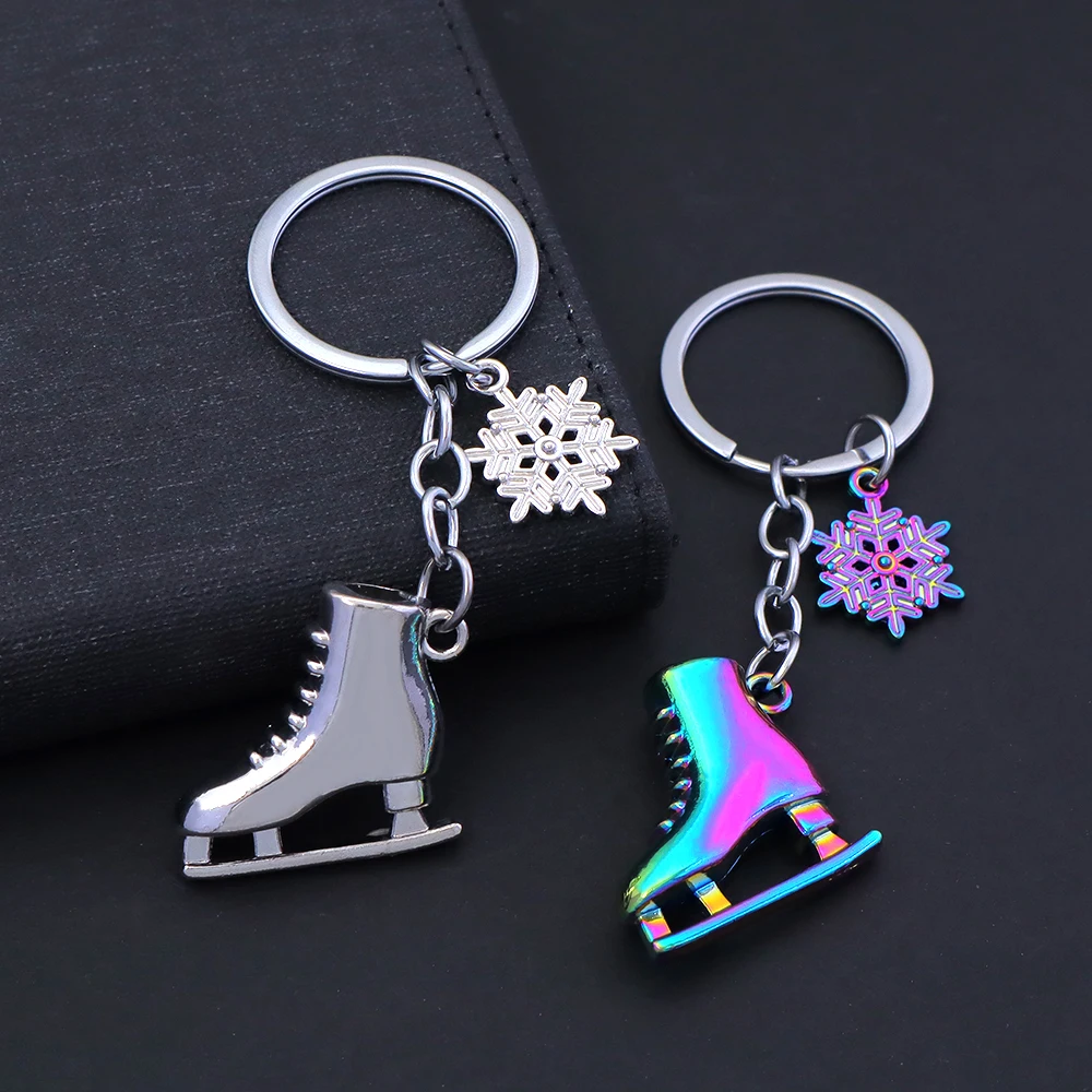 Creative Snowflower Ice Skates Shoes Keychains Figure Skating Souvenir Accessories for Women Men Car Key Chain Backpack Pendant