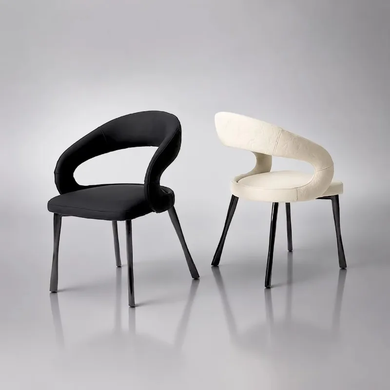 Modern Commercial Restaurant PU Leather Dining Chair with Arms Open Back Black Metal Legs for Home Bar and Hotel Use