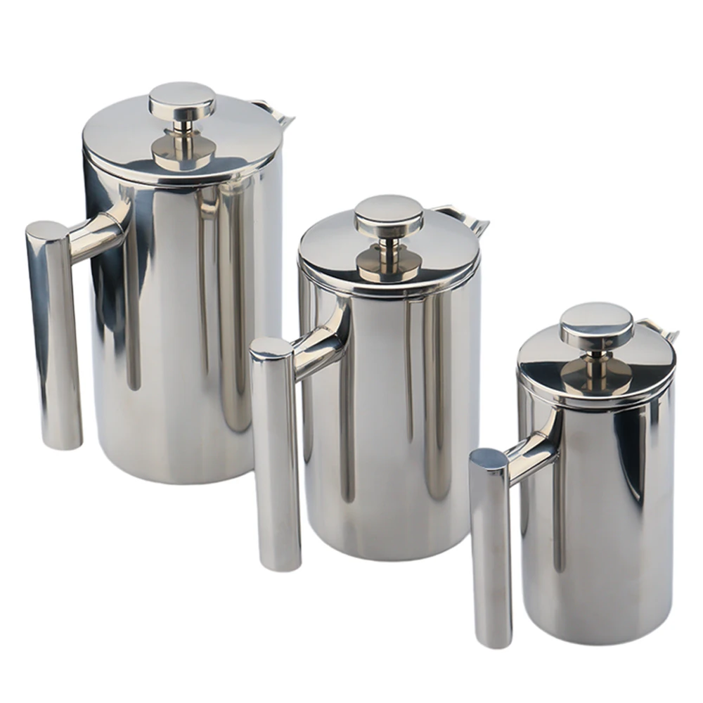 304 Stainless Steel Dual Wall French Press Coffee Maker Double Filter 350ML 800ML 1000ML Coffee French Press Pot