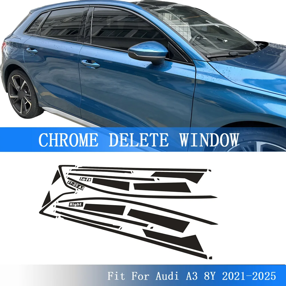 Glossy Black PVC Car Window Decorative Strip Sticker For Audi A3 8Y 2021-2025 hatchback Exterior Protection Accessory