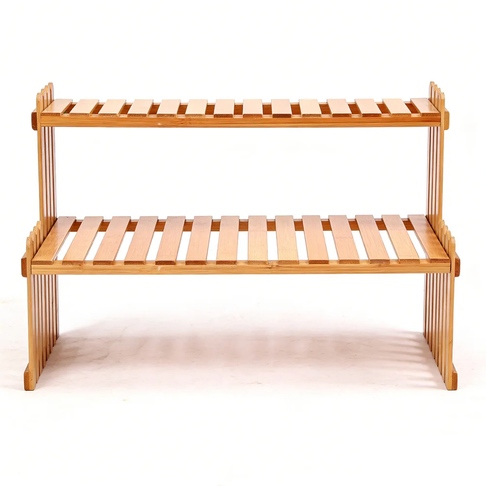 Wood 2 Tier Plant Stand for Desktop Use as Flower Pot Holder Display Rack and Storage Solution for Small Item Organization