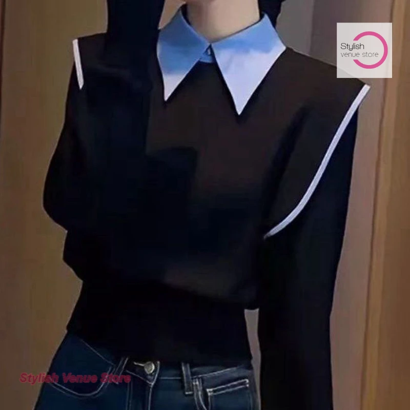 الكورية فريدة من نوعها وأنيقة وهمية قطعتين من سترة سوداء الإناث مزاجه الشتاء المشاهير الراقية سترة الخصر المألوف