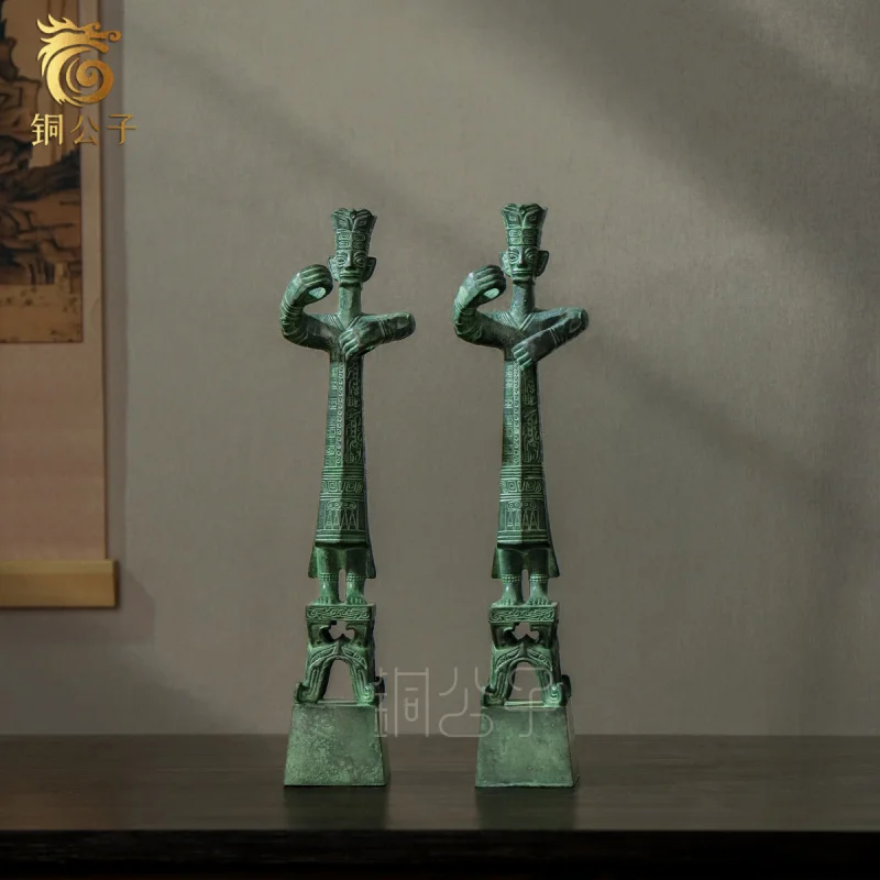 Sichuan Guanghan Sanxingdui Bronze Great Standing Figure Wizard Statue Replica Craft Antique Bronzeware Factory Wholesale