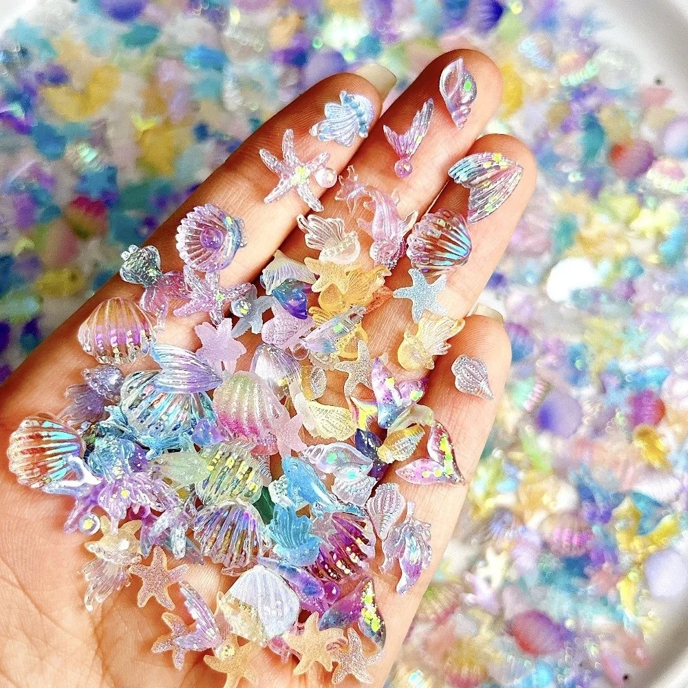 Colorful Translucent 3D Nail Charms Marine Design Resin Simulated Conch Shell Multiple Shapes Nail Art Decorations
