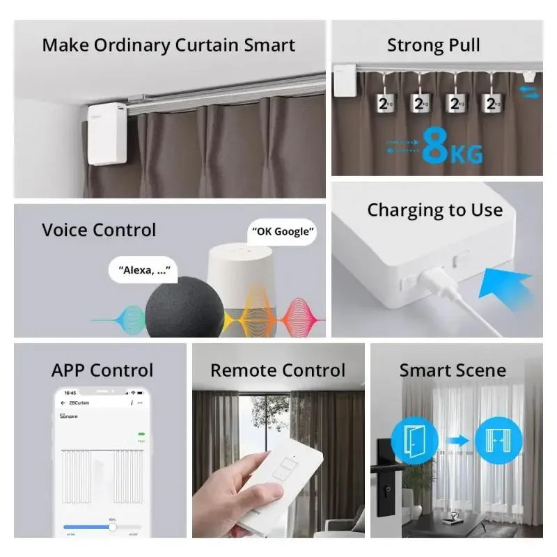 SONOFF ZB Curtain Zigbee Smart Curtain Motor Switch 5V/1A Easy Install Remote APP Voice Control Works With Alexa Google Home