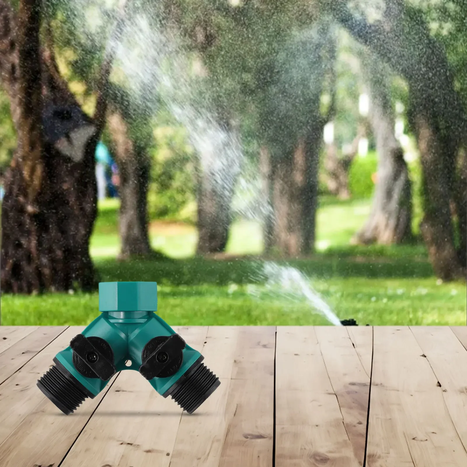 2 Way Y Shape Garden Water Splitter for Outdoor Faucet with ABS Body and Dual Rotary Valves for Individual Hose Control