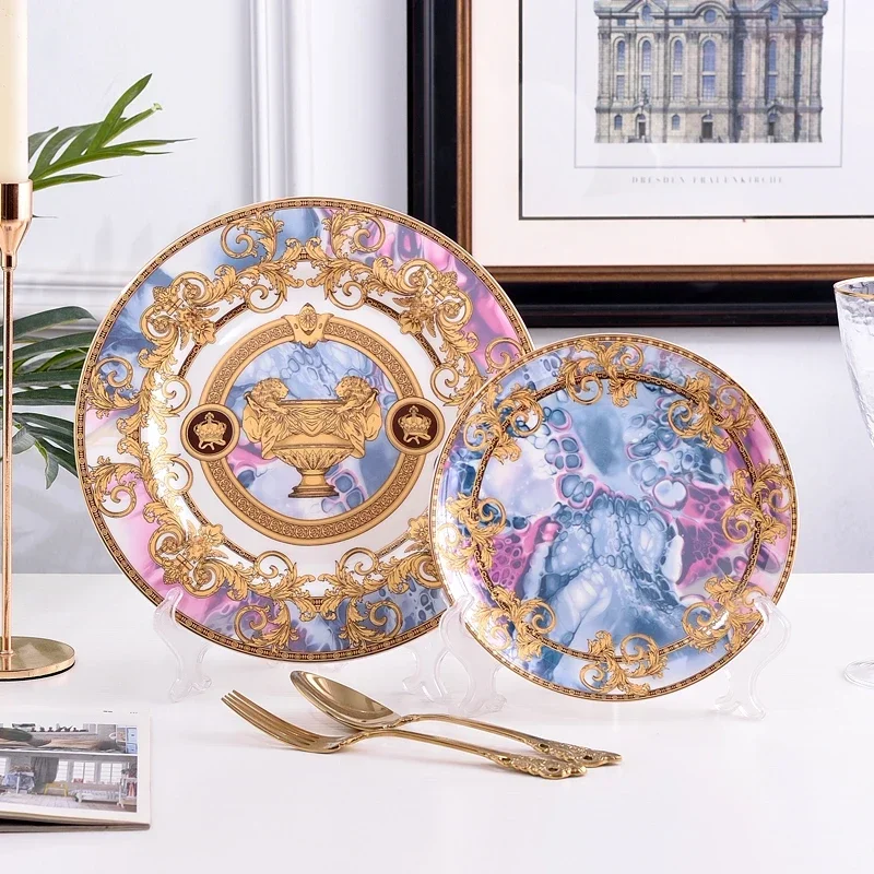 

New Electro-Optic Double Lion Series Tableware Flat Plate 12/8/10.5 Flat Plate Western Cuisine Dim Sum Plate Display