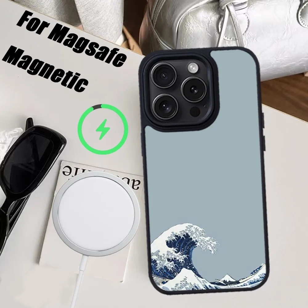 جراب هاتف كاناغاوا بموجة كبيرة ، غطاء مغناطيسي Macafe ، iPhone 15 ، 14 ، 13 ، 12 ، 11 Pro Max ، Plus