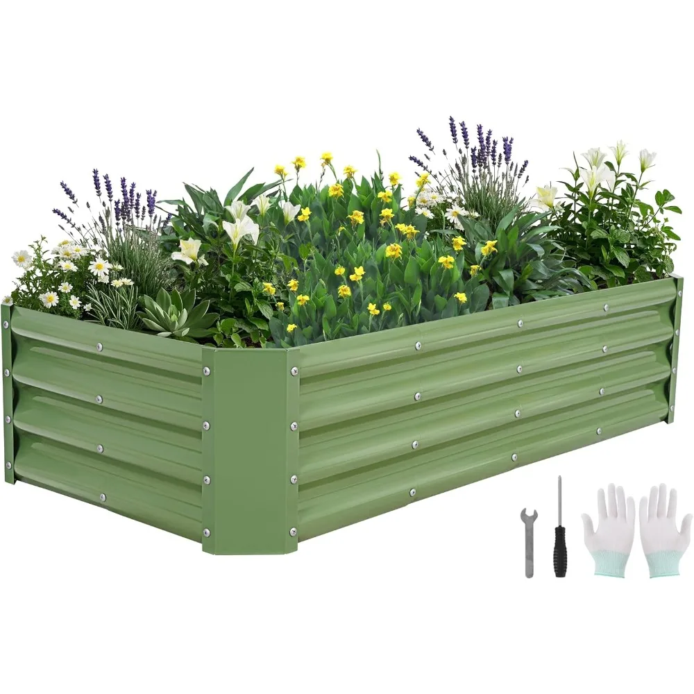 

Оцинкованная приподнятая садовая кровать - металлическая садовая кашпо размером 4x2x1 футов на открытом воздухе | Комплект стальной приподнятой кровати с планками, перчатками