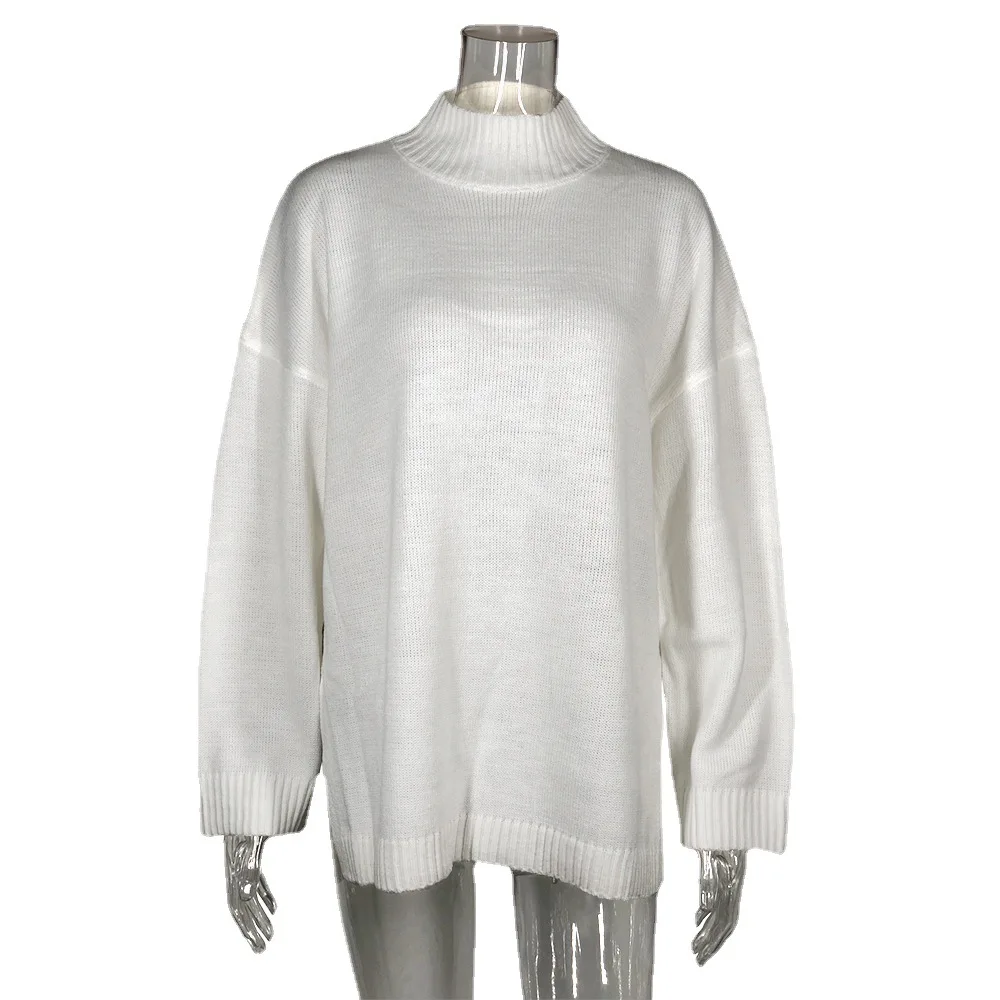 Autumn Women's Knitted Pullover Loose Irregular Thick Sweater Street Solid Color Turtleneck Knit