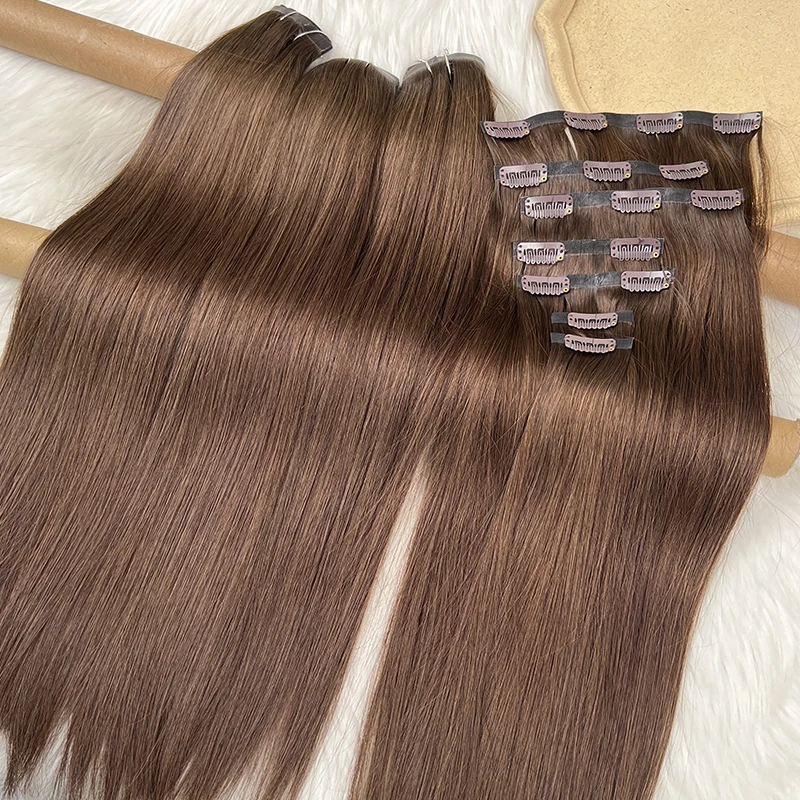 

Бесшовные накладные пряди из натуральных волос с застежкой из полиуретана # Двухцветные прямые накладные пряди из натуральных необработанных волос с двойным плетением, невидимые, на клипсах, 7 шт./набор