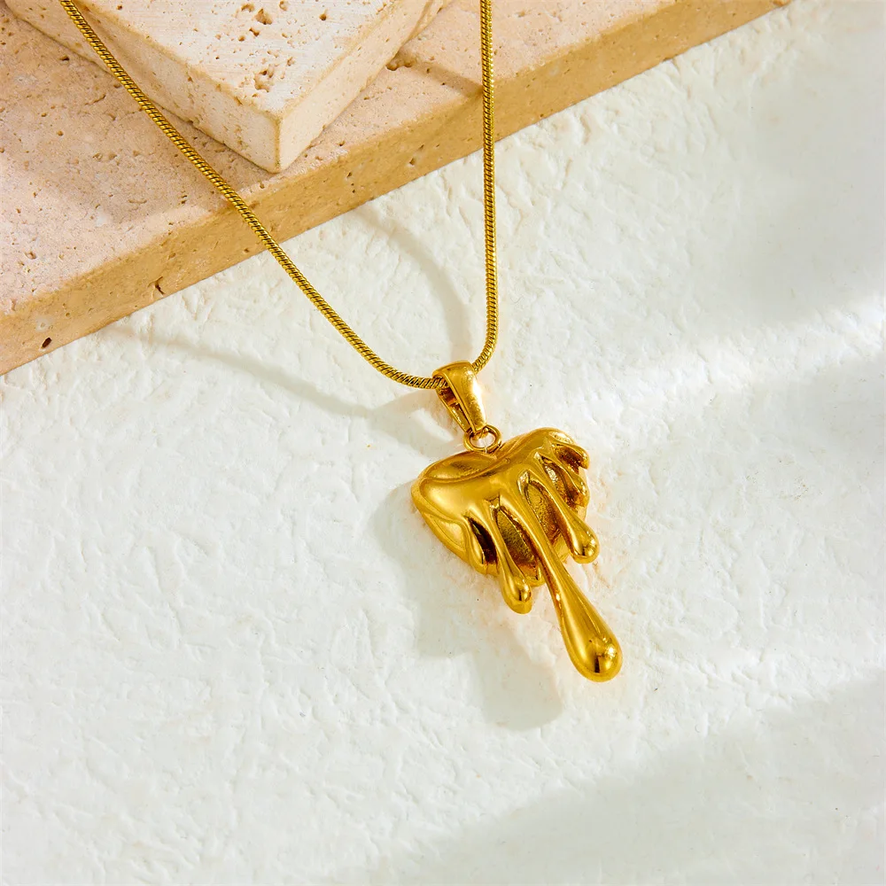 جديد عصري ريترو مطلية بالذهب غير متناظرة الحمم القلب هندسية قلادة ثعبان العظام سلسلة قلادة من الفولاذ المقاوم للصدأ