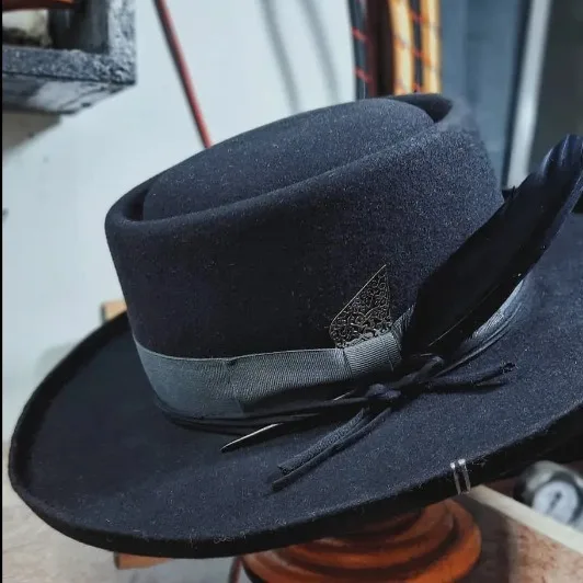 

British Style Feather-Decorated Pure Wool Hat Pork Pie Autumn and Winter Felt Hat