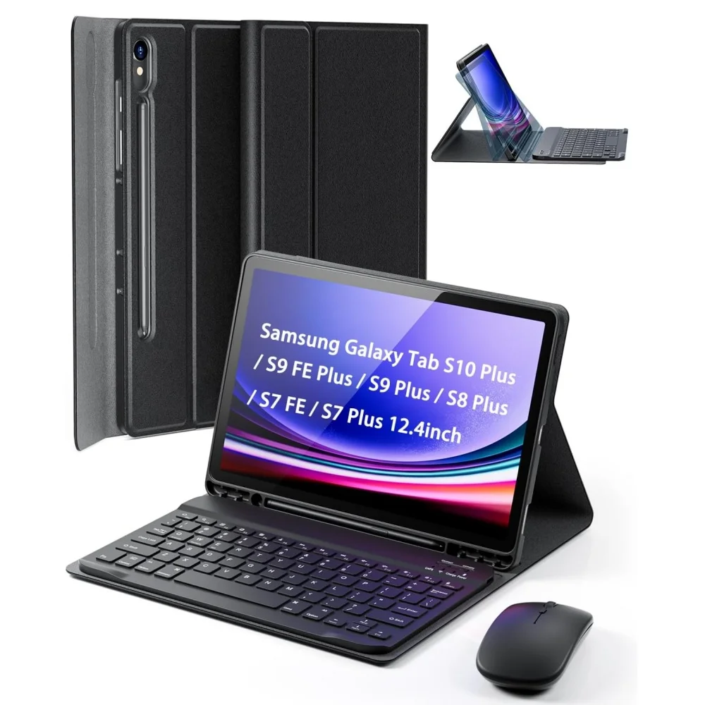 

Keyboard Case For Samsung Galaxy Tab S10 Plus S9 FE Plus 12.4 Inch SM-X820 X810 X610 BT Backlight Keyboard With Leather Cover