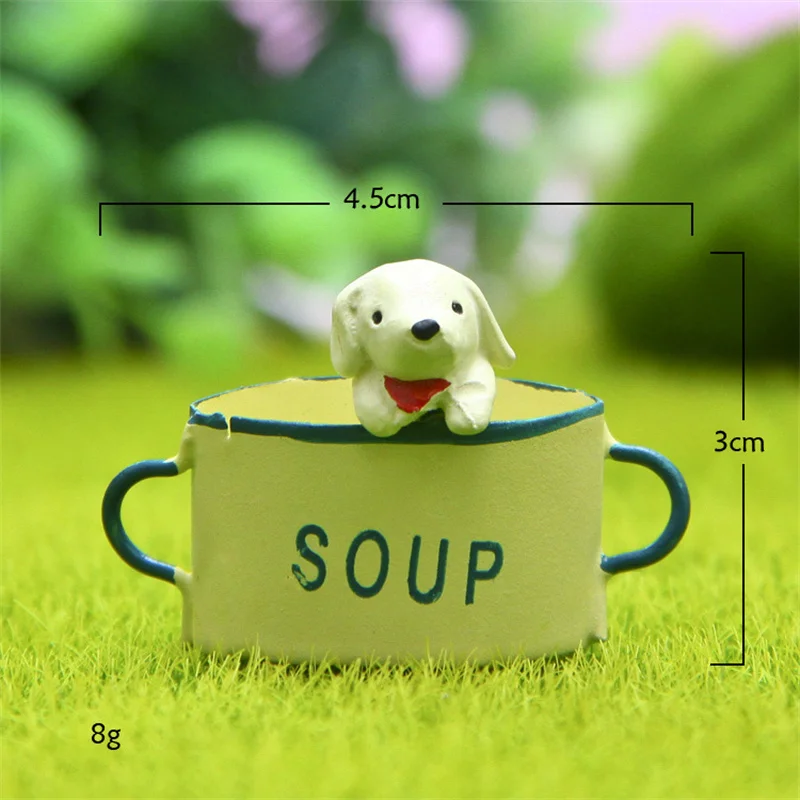 Taza colgante francesa de hierro forjado de resina de dibujos animados, accesorios de tiro de muñeca de jardinería para cachorros, adornos