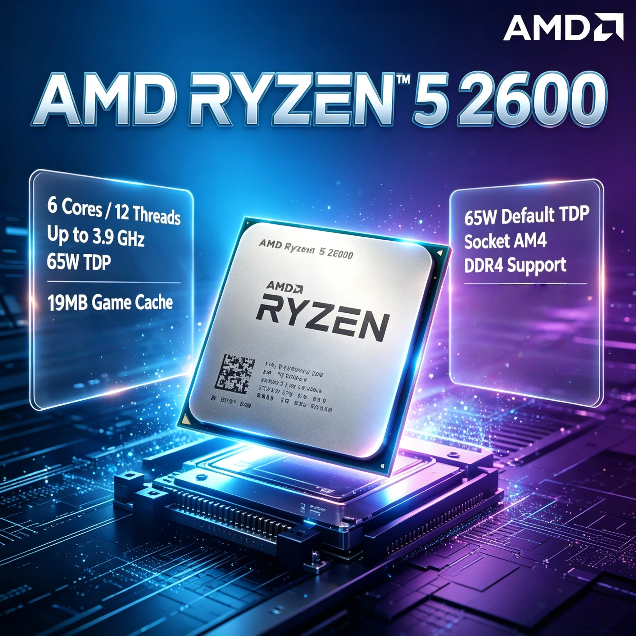 AMD Ryzen 5 2600 6-Core 12-Thread CPU 3.9GHz Boost Unlocked 