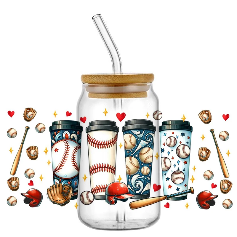 MAMA Baseball Design UV DTF Transfer Stickers For 16oz Coffee Glass Bottle Can Cup Wraps Permanent Self-adhesive home decoration