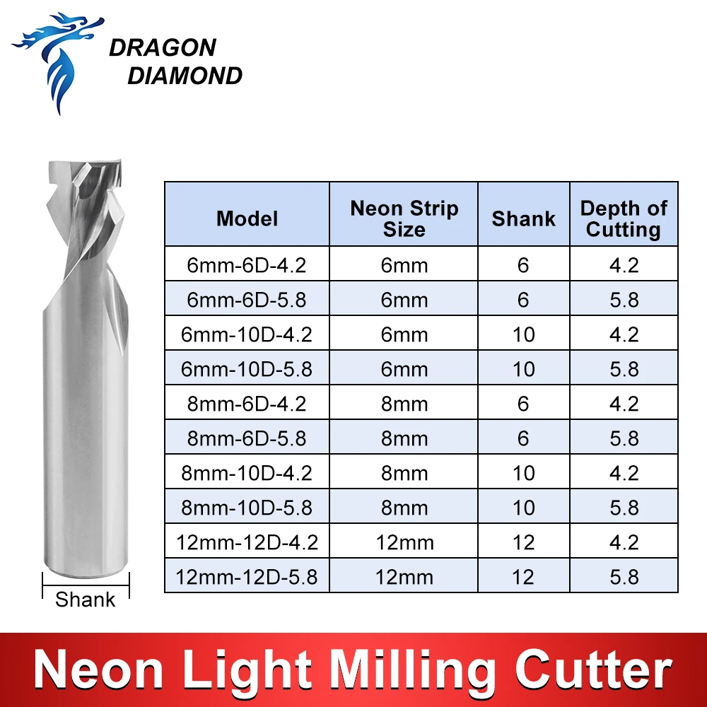 6mm 8mm 12mm Neon Light Stripe Milling Cutter CNC Router Bits LED Neon Bendable End Mill For Led Neon Signmaking