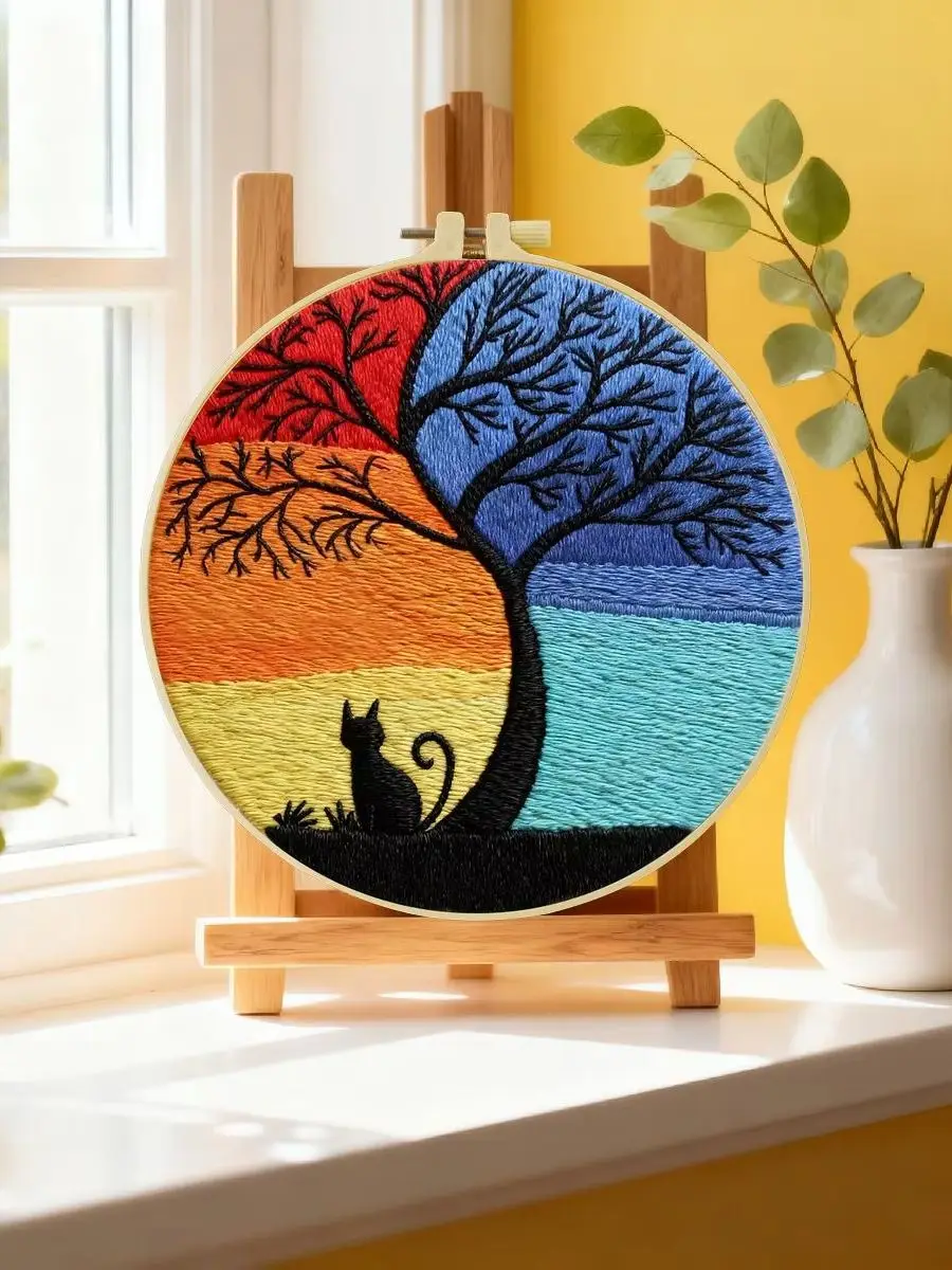 1 Stück 20X20CM/15X15CM 7,87/6,3 Zoll Baum-Stickerei-Starter-Kit DIY-Kit DIY-Stickerei-Set Handarbeiten Malerei Nadelkunst – Detail 6