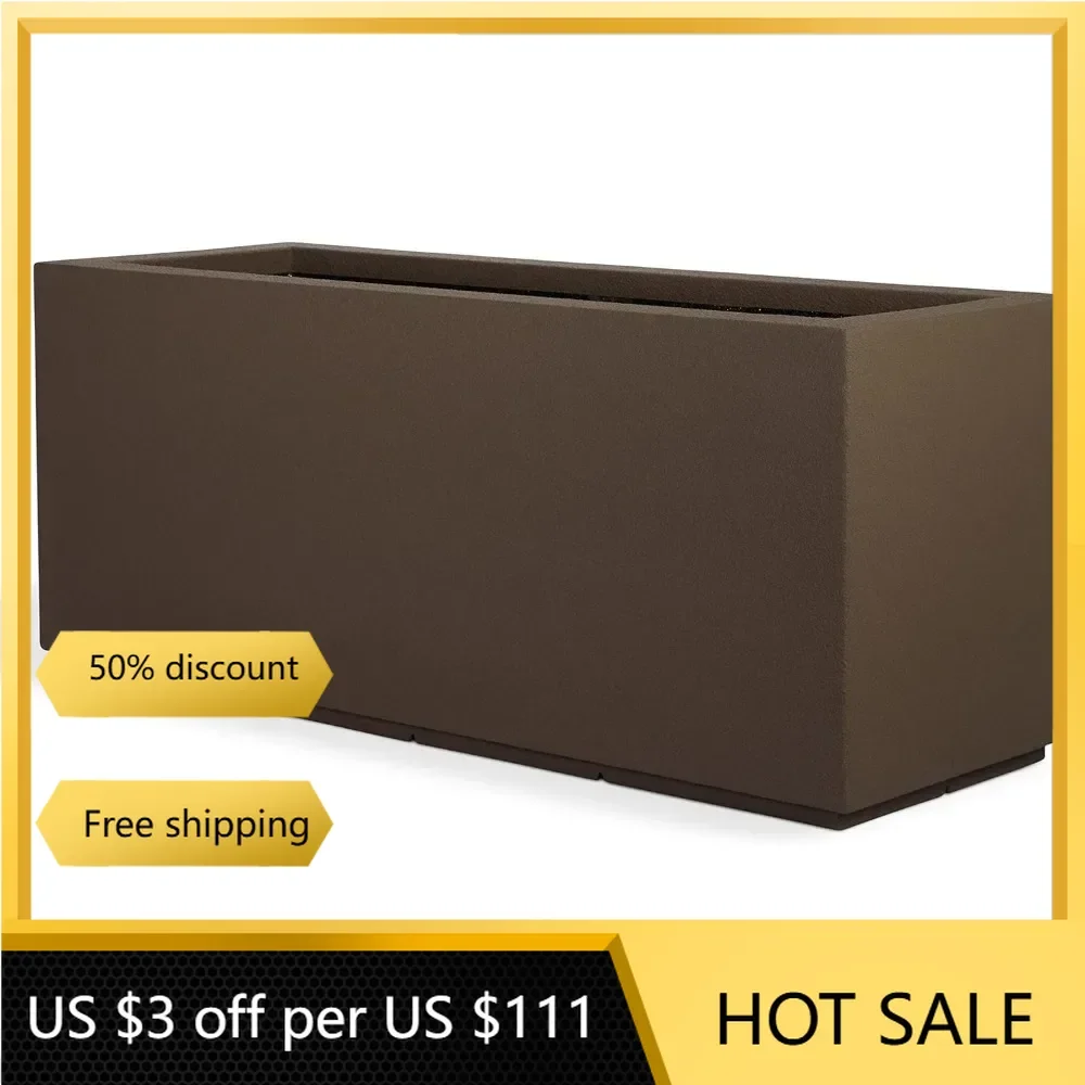 

Tall Modern Outdoor/Indoor Rectangular Trough Planter, 17" L X 46" W X 19" H, Lightweight, Heavy Duty Flower Pots & Planters