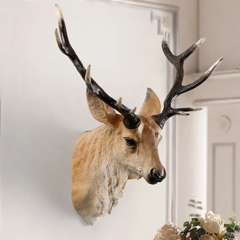 MGT-American Realistic Deer Head Wall Hanging, Animal Head Resin Pendant, Home Decoration, Store Wall Hanging, Best Gift