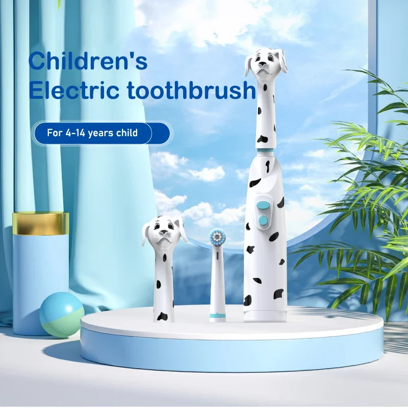 A Cartoon Kids Electric Toothbrush Soft Vibrating Bristles Dust Cover Oral Care Ages 4-14 Promotes Healthy Teeth Gums