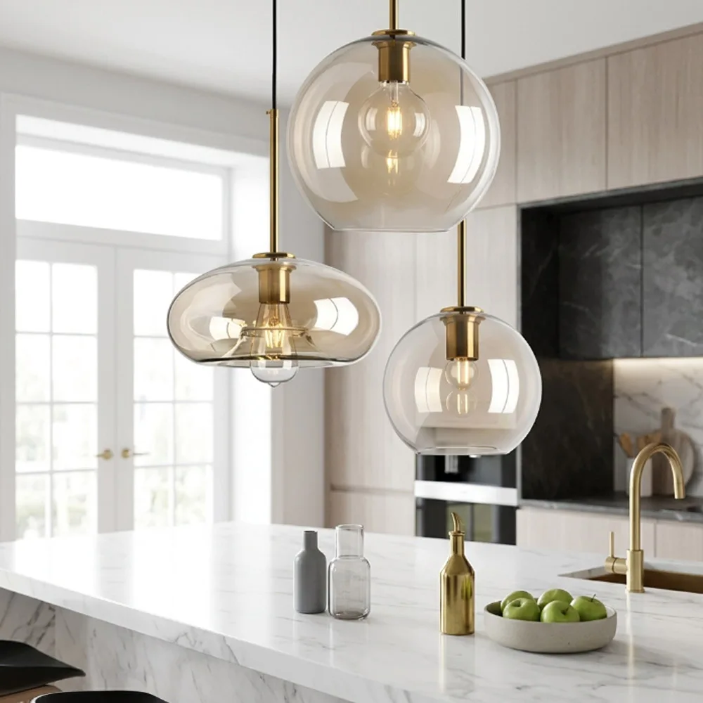 Modern Glass Pendant Lights Cognac Color For Living Room Bedroom Dining Room Bar Kitchen Interior Decoration LED Lighting