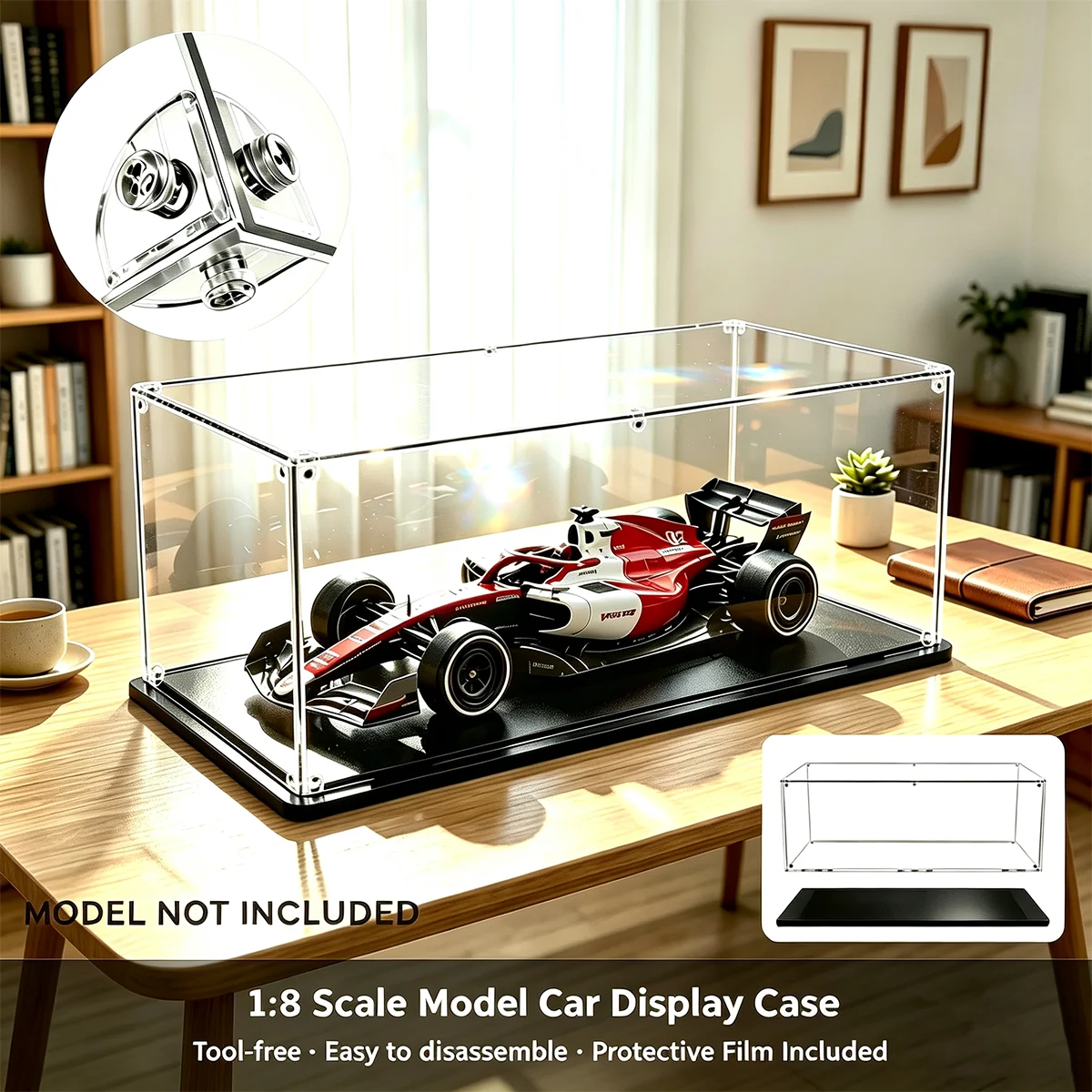 Vitrine de présentation pour modèles de voitures en acrylique 1:8, sans outils, démontage facile, vitrine pour voitures de course et figurines