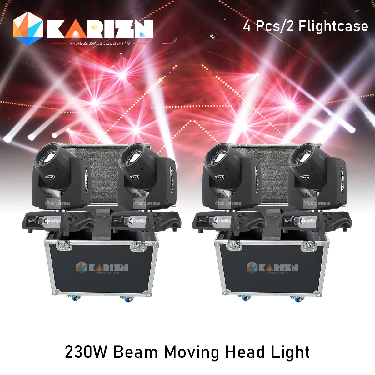 

0 Tax 4Pcs New Upgrade Super 230W 7R Beam Moving Head Lighting With Flight Case For DJ Disco Wedding Night Club Stage Light