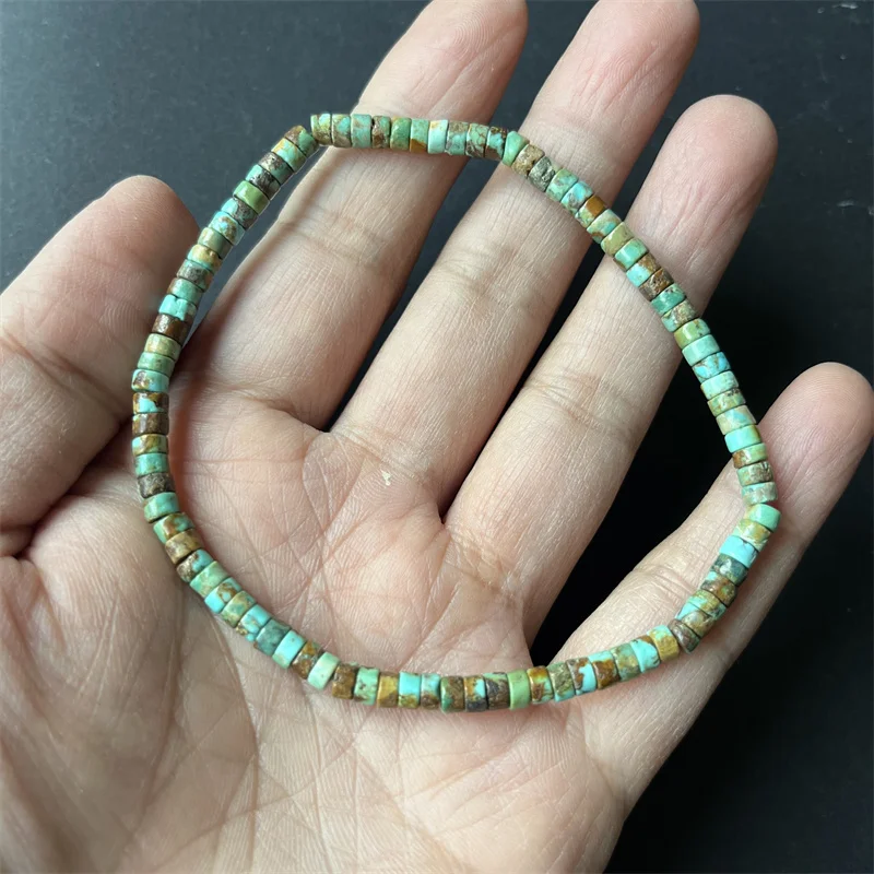 2*4MM Heishi Hubei Turquoise Bracelet Original Natural Stone Jewelry Noble Elegant Exquisite Hand Chain Women Boho Geometric