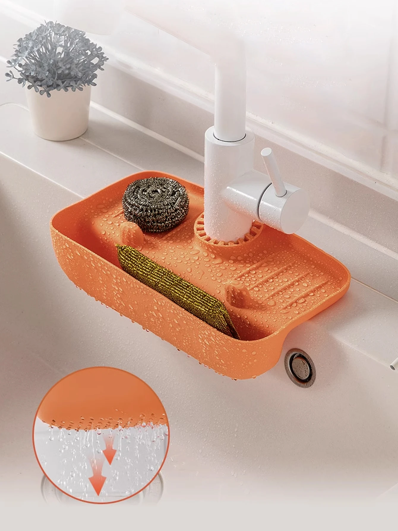 Household Silicone Sink Drain Rack Faucet Splash Proof Water Collecting Pad Sponge Rag Steel Wool Gadget Storage Box