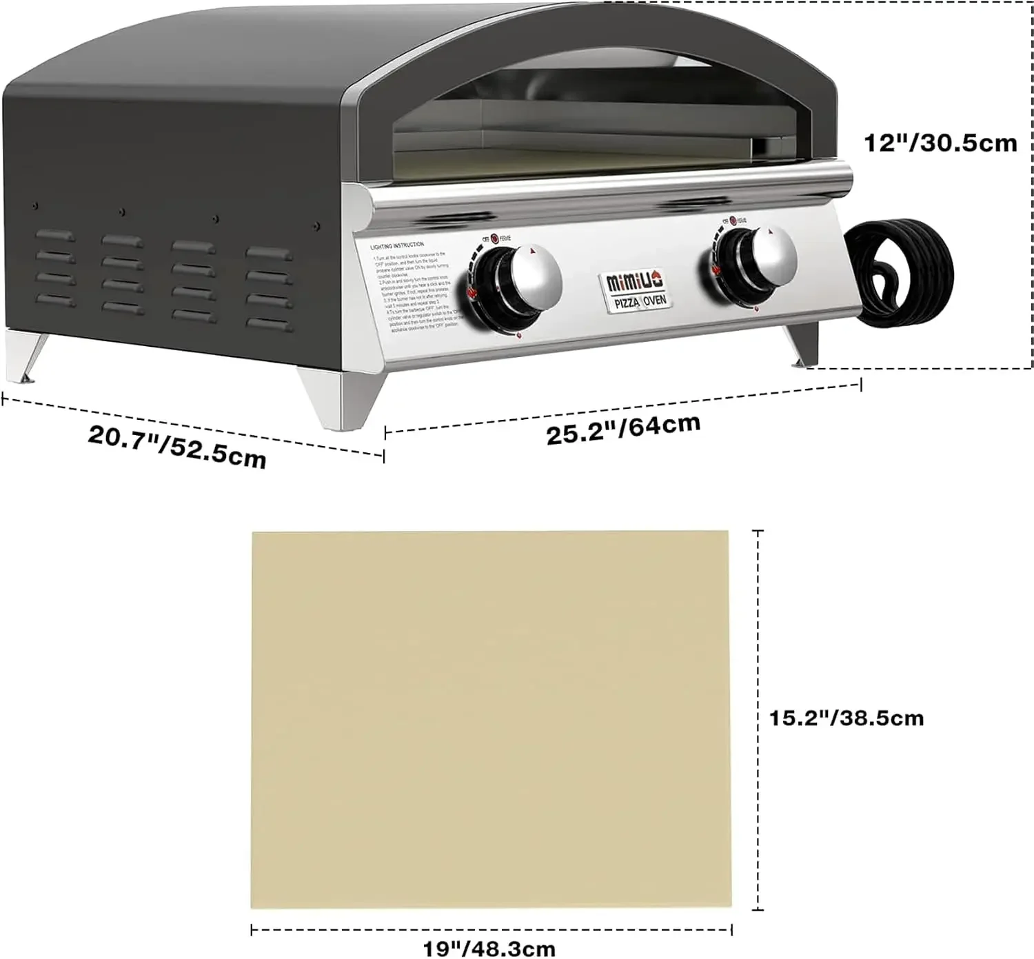 25 Inch Outdoor Gas Pizza Oven, Portable Propane Pizza Oven with Large Baking Stone - Make 2 Pizzas At Once - Multifunctional